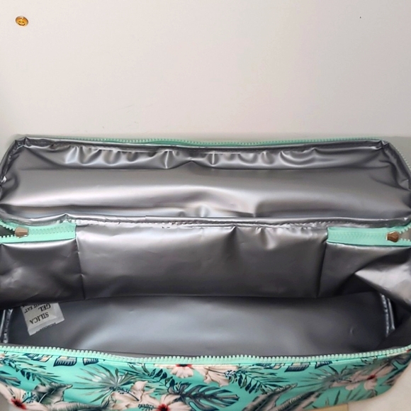 No Boundaries Aqua Verde Hawaiian Beach Zip Insulated Bottom Large Tote Bag NWT - Picture 7 of 17